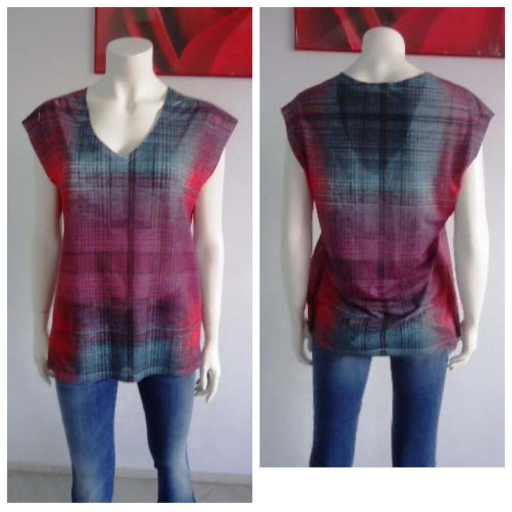 VTG NWOUT DKNY Women's Colorful Plaid  V Neck Top